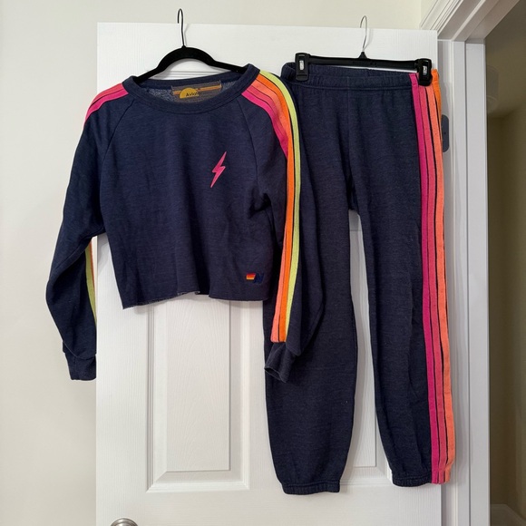 Aviator Nation Bolt Cropped Classic Crewneck & Stripe Sweatpants Set Navy - Picture 2 of 9